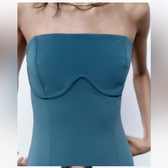 Zara STRAPLESS DRESS BLUE - Picture 5 of 9